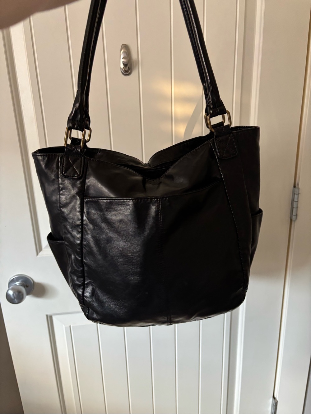 Bueno Black Faux Leather Shoulder Tote Bag Multi Pocket Zip Detail Purse - Picture 2 of 10